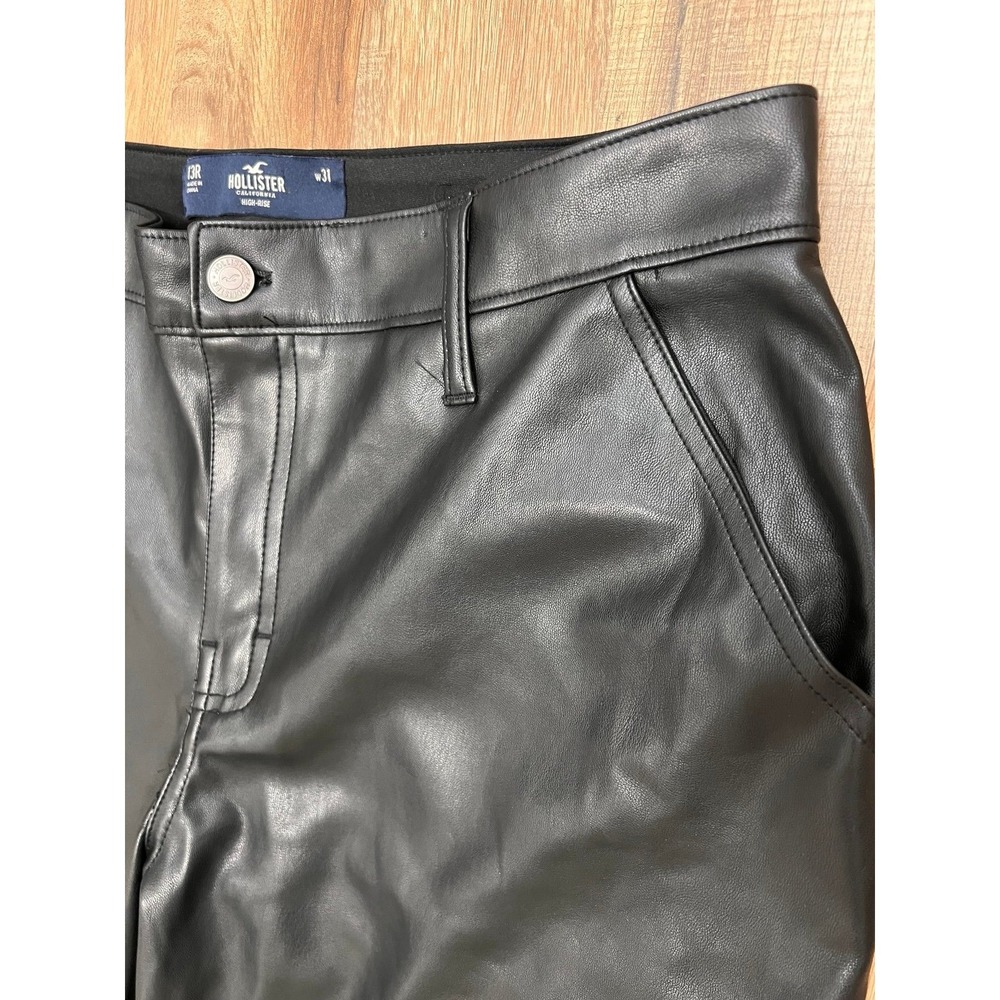 Hollister Faux Leather Pants Black High Rise Straight Leg Women's Sz 13R W31